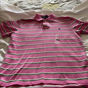 NWT Men’s Polo by Ralph Lauren pink striped shirt